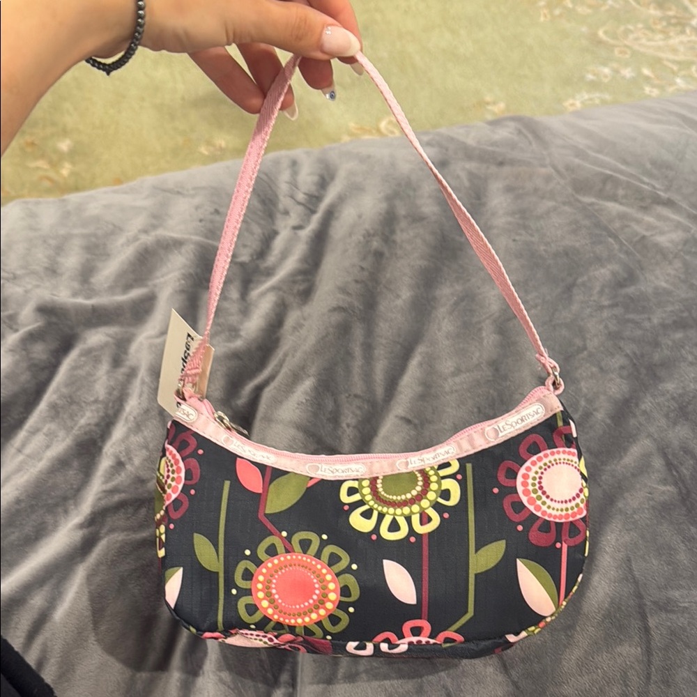 **BRAND NEW** Lesportsac Black and Pink Shoulder Bag with Floral Design